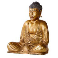 Buddha Gold, 20 cm Fiberglas mit Blattgold
