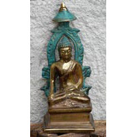 Buddha Bronze unter Baldachin 14 cm