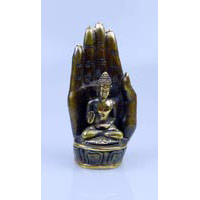 Buddha in Hand sitzend Bronze 18 cm